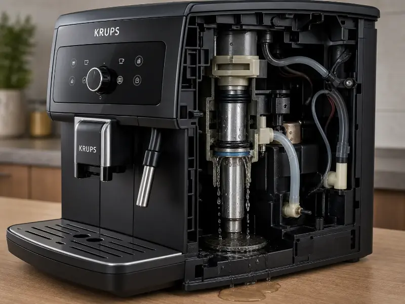 aparatul de cafea curge pe la pistonul hidraulic