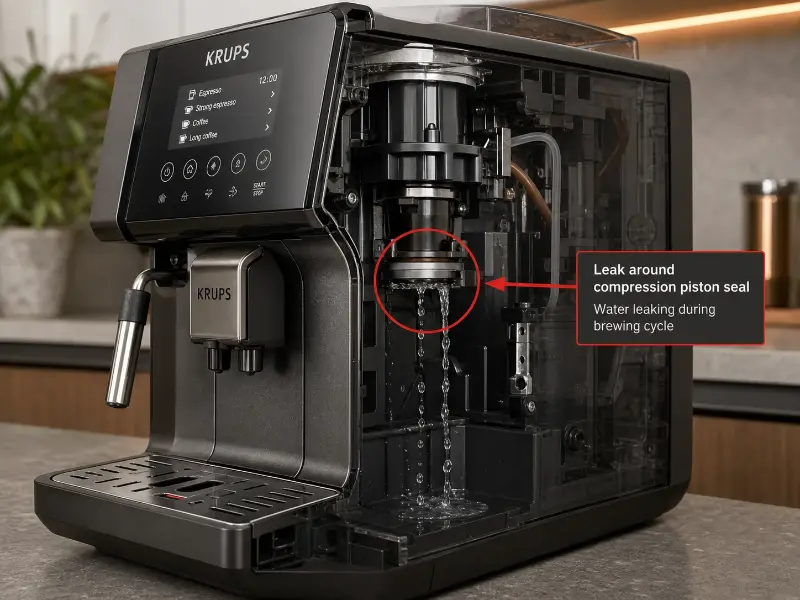 aparatul de cafea curge pe la pistonul de compresie